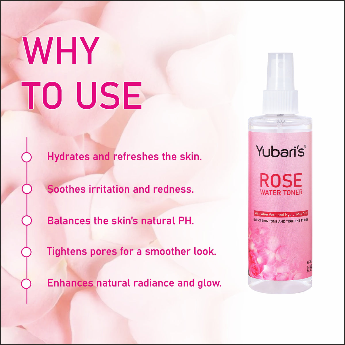 Rose Water Toner with Niacinamide, Hyaluronic Acid & Aloe Vera