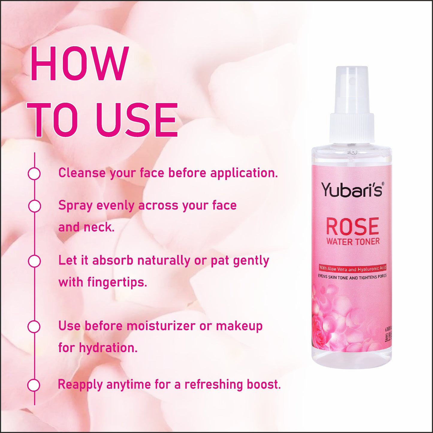 Rose Water Toner with Niacinamide, Hyaluronic Acid & Aloe Vera