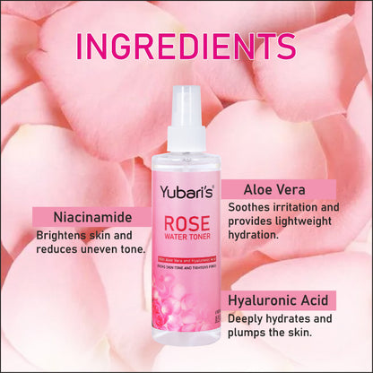 Rose Water Toner with Niacinamide, Hyaluronic Acid & Aloe Vera