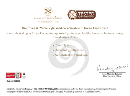 Kino Tree & 2% Salicylic Acid Face Wash with Green Tea Extract